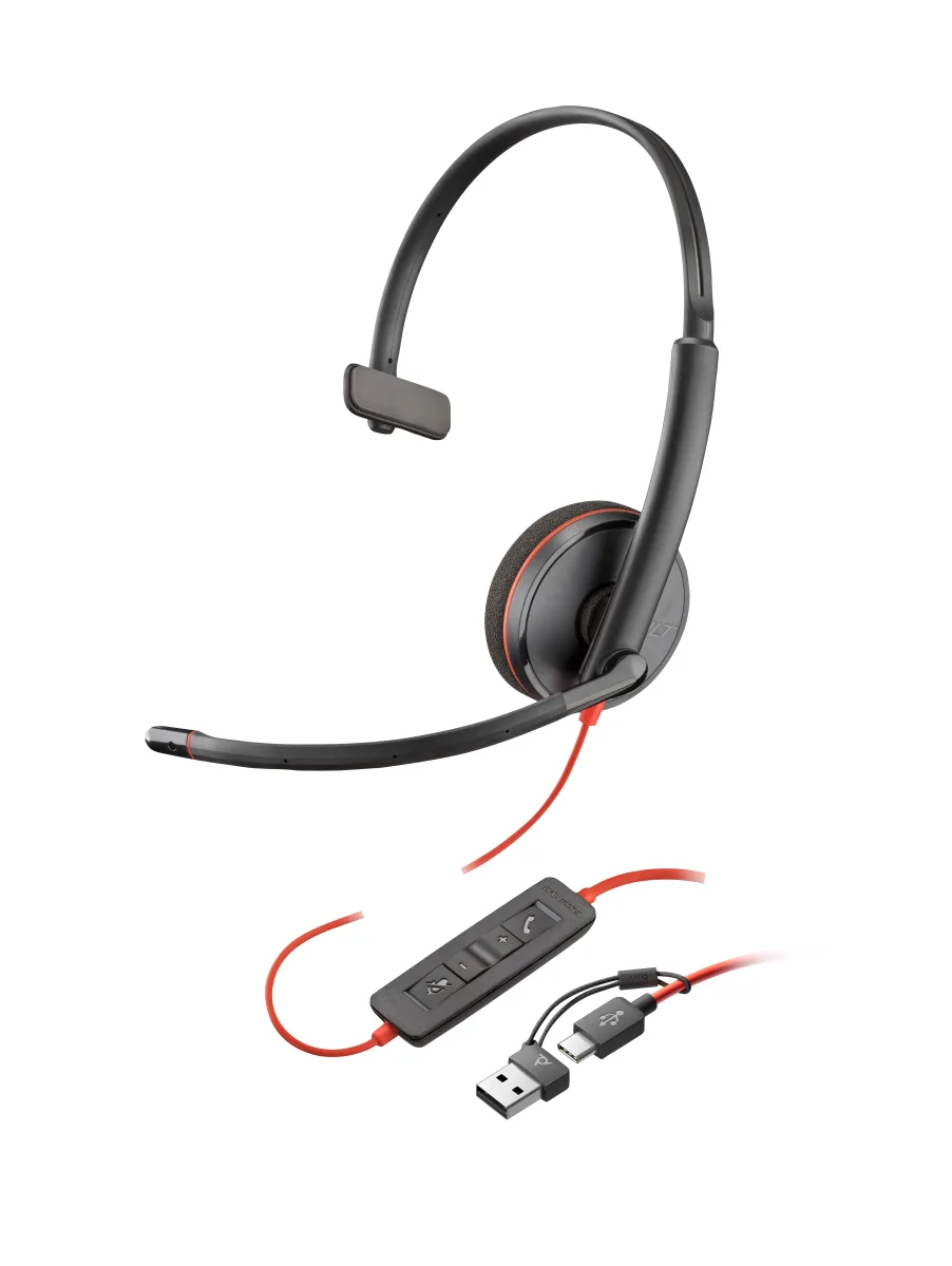 HP Poly Blackwire 3220 - Blackwire 3200 Series - headset - on-ear - wired - USB-C - black - Skype Certified, Cisco Jabber Certified, Avaya Certified, UC certified