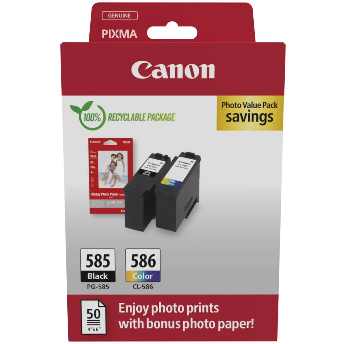 Canon PG-585/CL-586 Photo Value Pack - 2-pack - black, colour (cyan, magenta, yellow) - hanging box - ink cartridge / paper kit