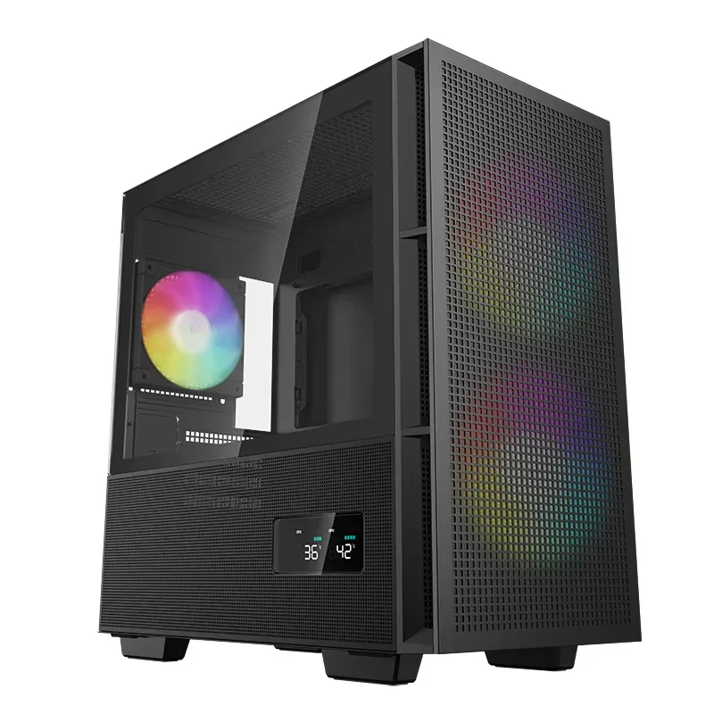 DeepCool CH360 Digital Gaming Case Black Mid Tower with Tempered Glass Side Window Panel, Advanced Cooling, USB 3.0/USB-C Ports, Pre-Installed Fans, Micro ATX/Mini-ITX
