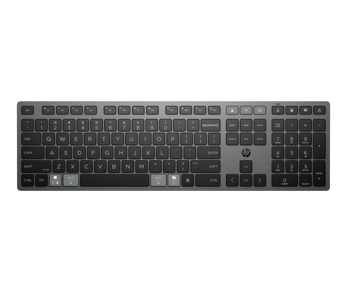 HP 725 - Keyboard - multi-device, rechargeable, powered by SuperCapacitor - full size - wireless - Bluetooth, 2.4 GHz - QWERTY - International English - nightfall black