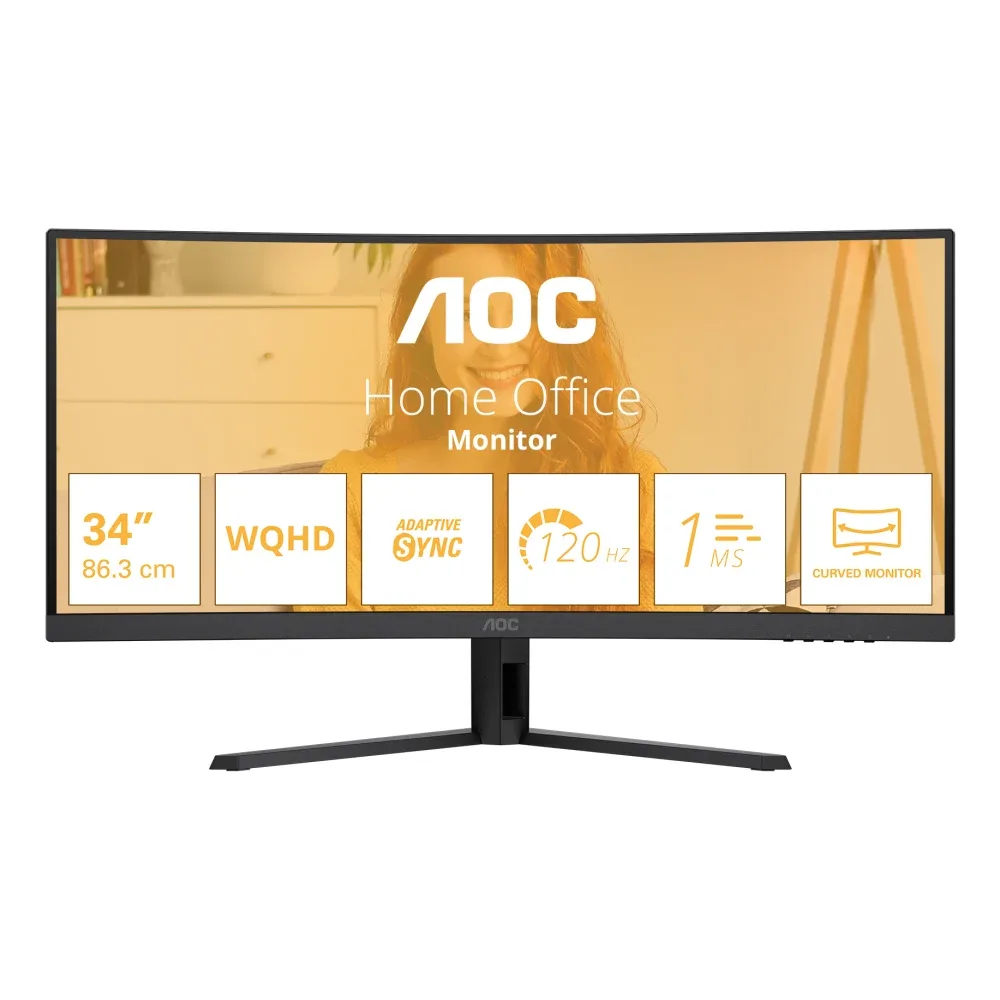 AOC Basic-line CU34B3E - B3 Series - LED monitor - curved - 34" - 3440 x 1440 WQHD @ 120 Hz - VA - 300 cd/m² - 3500:1 - HDR10 - 1 ms - HDMI, DisplayPort - black