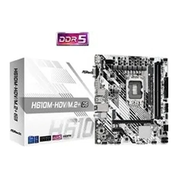 ASRock H610M-HDV/M.2+ D5 Intel 1700 Socket Motherboard, Micro-ATX, 2x DDR5 Slots, 1x M.2 Socket, 1x USB-C Port, GbE LAN, 1x D-Sub / 1x DisplayPort / 1x HDMI Port