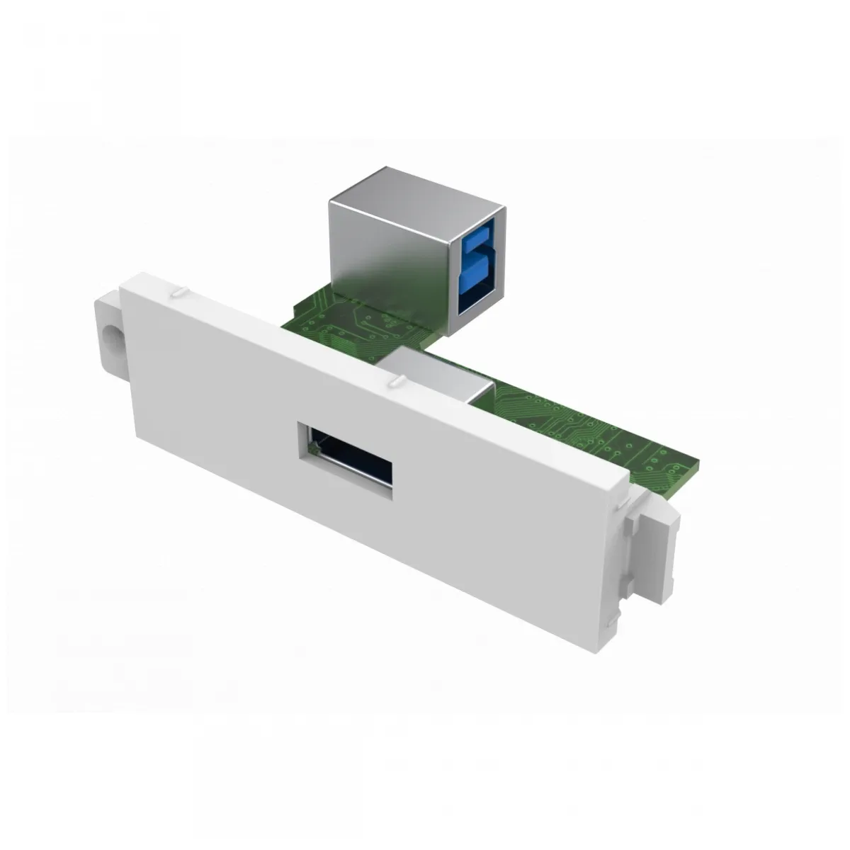 Modular AV faceplate component - USB A (on front) to B module - square B type socket on the rear and A type socket on the front - USB 2.0 - fixes into techconnect surrounds - plastic - white