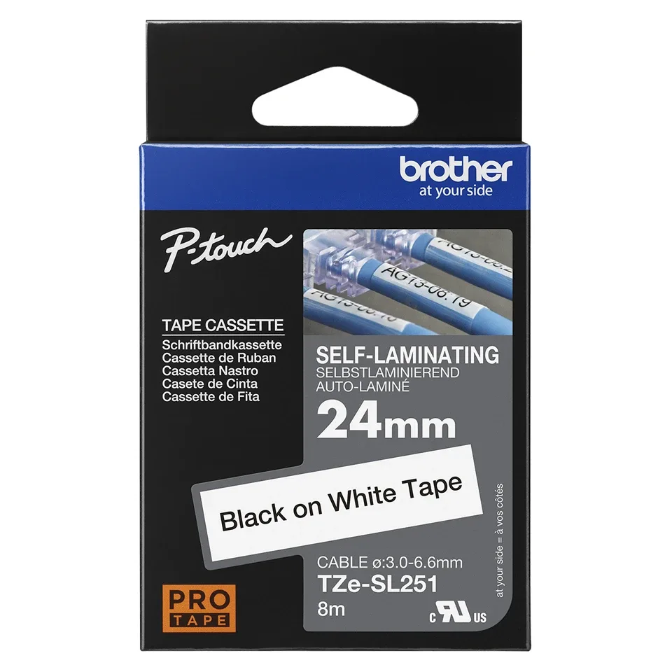 Brother TZe-SL251 - Self-adhesive - black on white - Roll (2.4 cm x 8 m) 1 cassette(s) laminated tape - for P-Touch PT-D800W, PT-E550WSP, PT-E550WVP