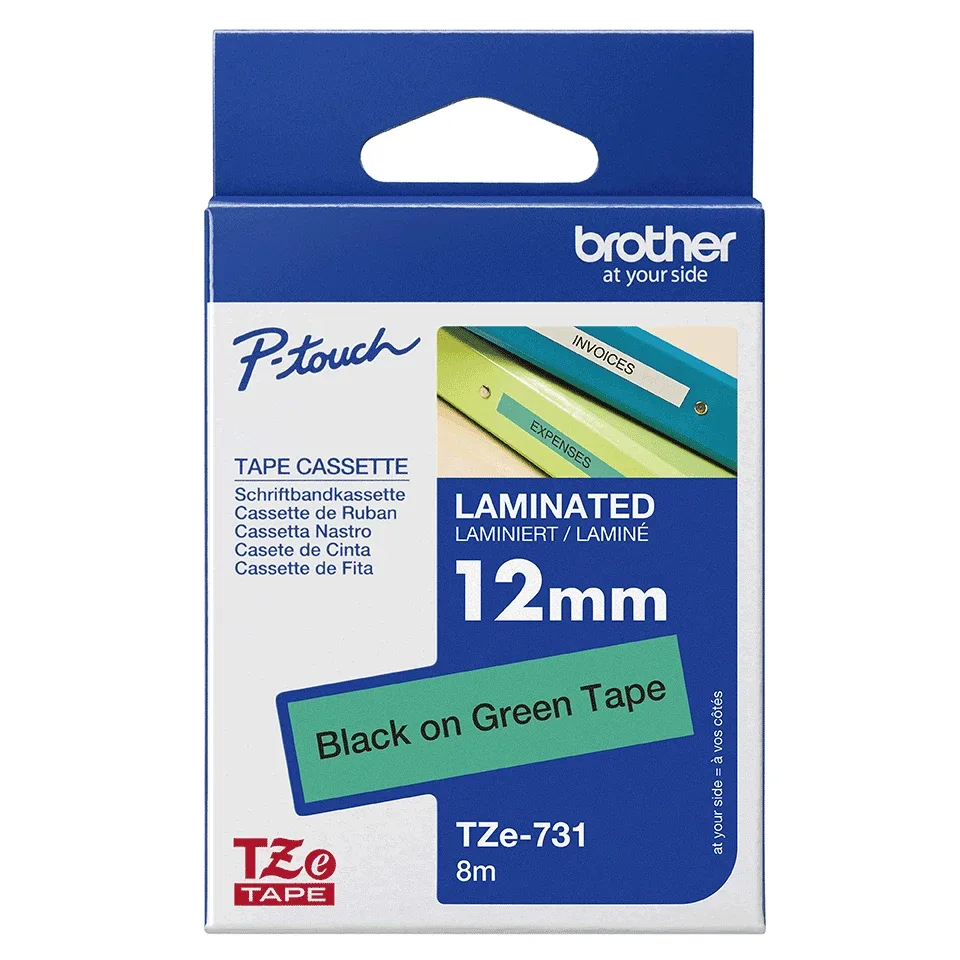 Brother TZe-731 - Black on green - Roll (1.2 cm x 8 m) 1 cassette(s) laminated tape - for Brother PT-D210, D600, H110, P750, P-Touch PT-1005, D450, P300, P-Touch Cube Pro PT-P910