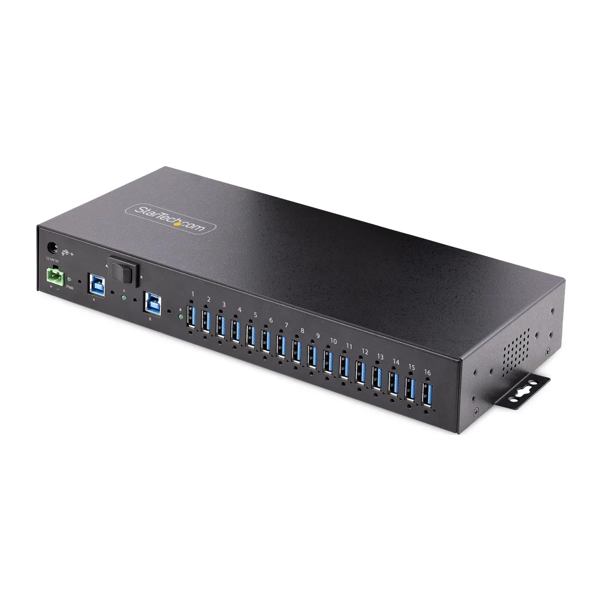 Startech 16-Port Industrial USB 3.0 Hub 5Gbps, Metal, DIN/Surface/Rack Mountable, ESD Protection, Terminal Block Power, up to 120W Shared USB Charging, Dual-Host Hub/Switch (5G16AINDS-USB-A-HUB)