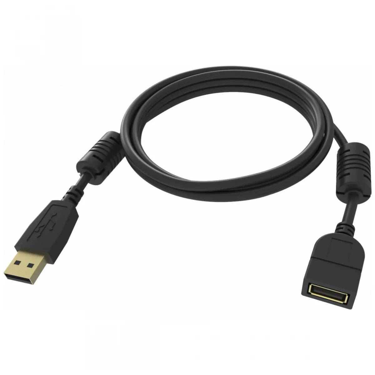 2 m USB 2.0 extension cable - gold plated connectors - ferrite cores both ends - bandwidth 480 mbps - over 65 percent coverage braided shield - USB A (f) to USB A (m) - outer diameter 4.5 mm - 28+24 awg - black