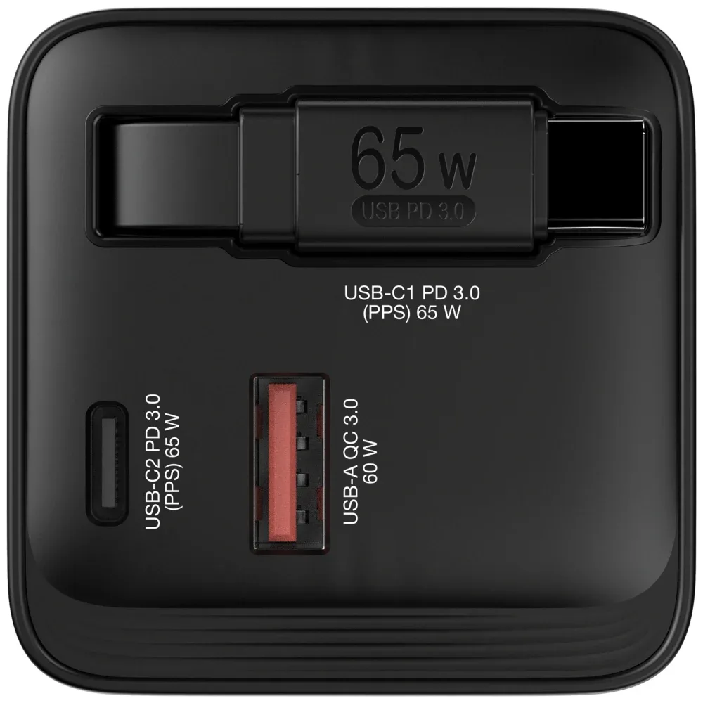 Verbatim GaN Wall Charger 65W 2 Port with Retractable Cable