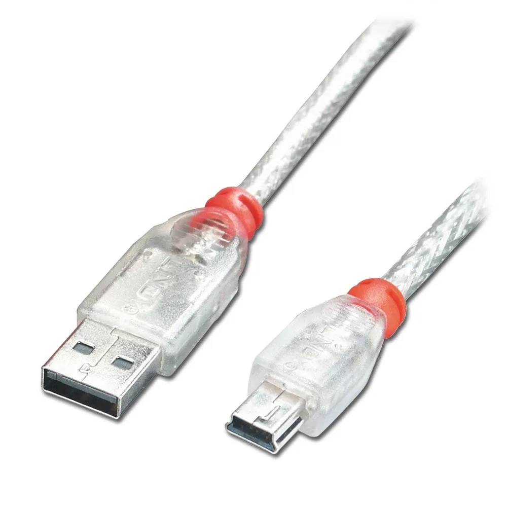 Lindy 41783 2M USB 2.0 Cable - Transparent Type a Male to Mini B Male