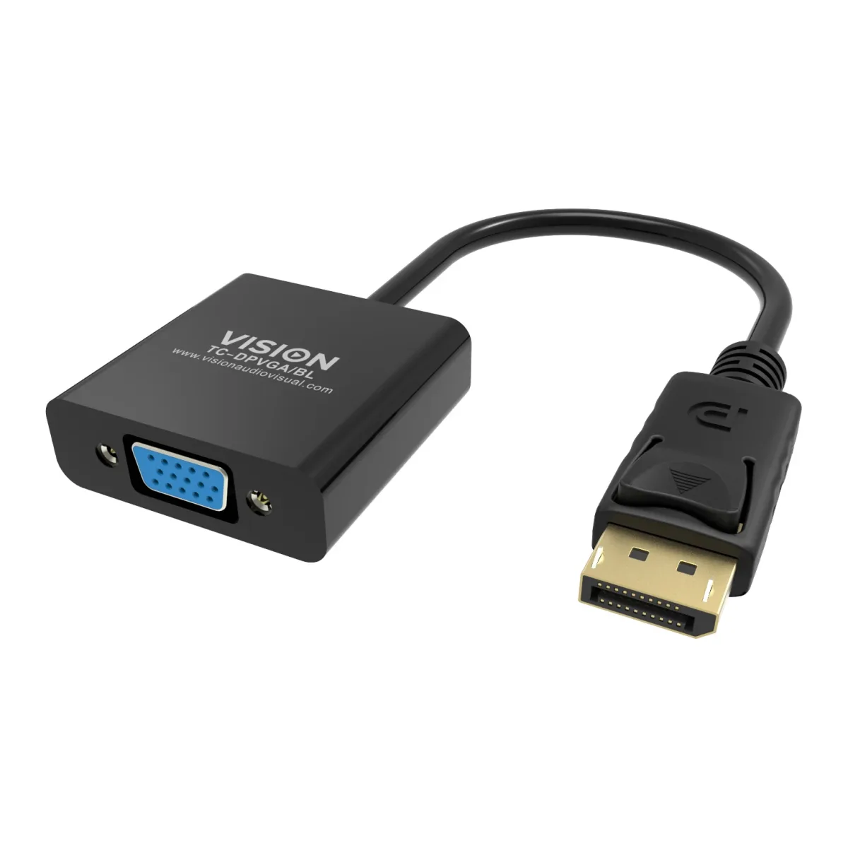 DisplayPort to VGA adaptor - maximum resolution 1920 x 1080 - does not convert VGA to DP - hotplug - DP (m) to VGA (f) - overall length 150 mm - outer diameter 5.5 mm - 32 awg - black