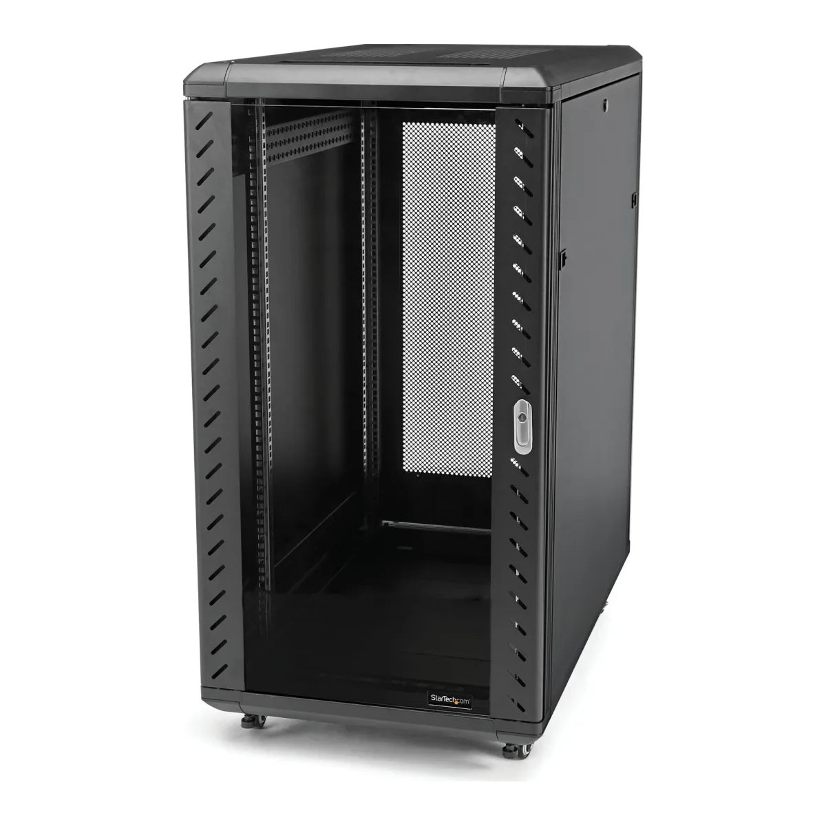 Startech 32U 19" Server Rack Cabinet, Adjustable Depth 6-32 inch, Lockable 4-Post Network/Data/AV Equipment Rack Enclosure w/ Glass Door & Casters, Flat Pack, 1763lb/800kg Capacity - Free Standing Server Rack (RK3236BKF)