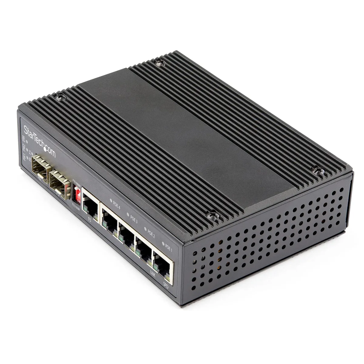 Startech Industrial 6 Port Gigabit Ethernet Switch, 4 PoE RJ45 +2 SFP Slots 30W PoE+ 12-48VDC 10/100/1000 Rugged Power Over Ethernet LAN Switch -40C to 75C, DIN Mountable, Hardened - Fast Ethernet Switch (IES1G52UP12V)