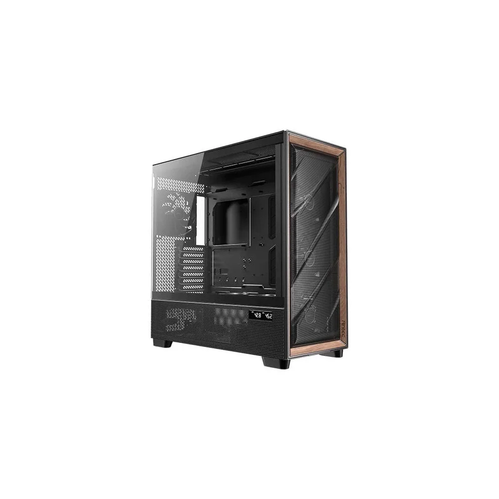 Antec FLUX PRO Black/Walnut Wood Full Tower Gaming PC Case, 4mm Tempered Glass Side Panel, Multi-Directional Airflow, 6 Pre-Installed PWM Fans, USB-C 10Gbps, 2 x USB 3.0, E-ATX, ATX, Micro-ATX and Mini-ITX Compatible