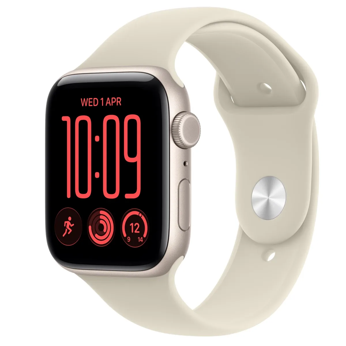 Apple Watch SE 3 (GPS + Cellular) - 44 mm - starlight aluminium - smart watch with sport band - rubber - sand - band size: M/L - 64 GB - Wi-Fi 4, Bluetooth, LTE - 5G - 33 g