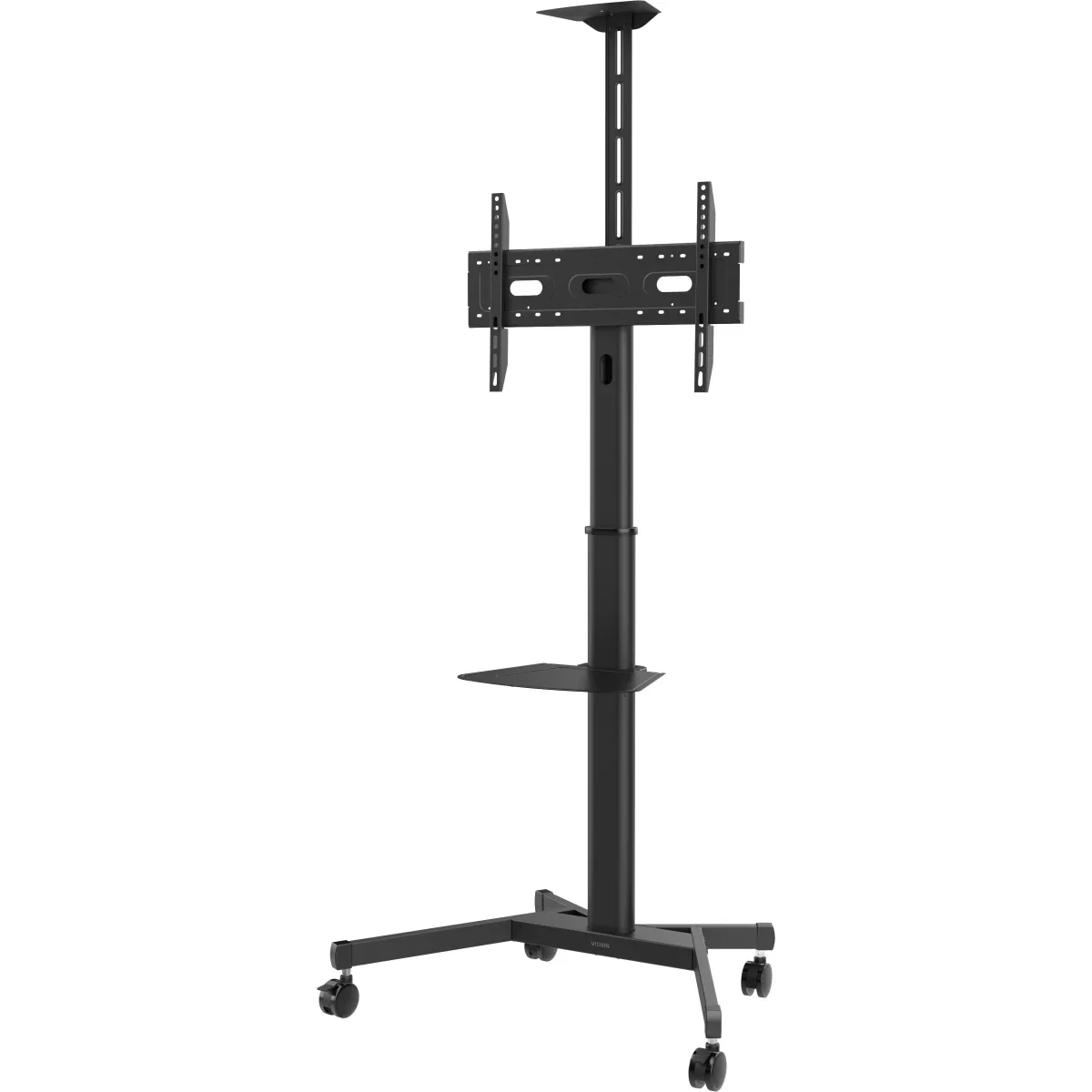 Display floor stand trolley - steel construction - trolley fits displays 31 to 80" with VESA sizes up to 600 x 400 - rotates portrait to landscape - manual height adjustment that can be locked off to stop wobble - tilt adjustment - laptop and vc shelves i
