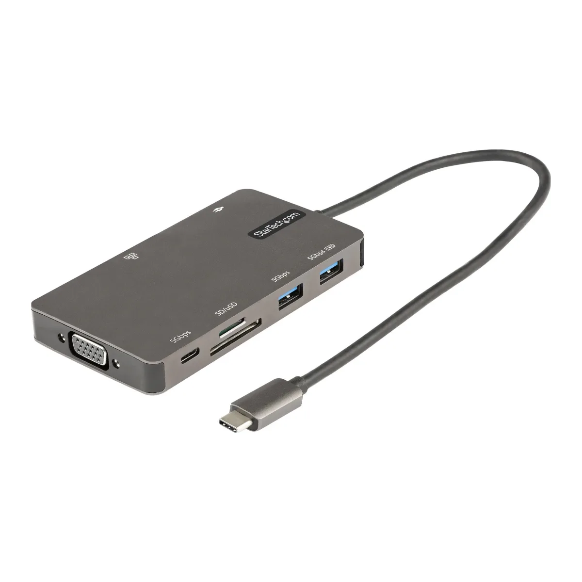 Startech USB C Multiport Adapter, HDMI 4K 30Hz or VGA Travel Dock, 5Gbps USB 3.0 Hub (USB A / USB C Ports), 100W Power Delivery, SD/MicroSD Slot, GbE, 12" (30cm) Long Attached Cable - USB C Mini Dock - Docking station - USB-C 3.2 Gen 1 - VGA, HDMI - 1GbE