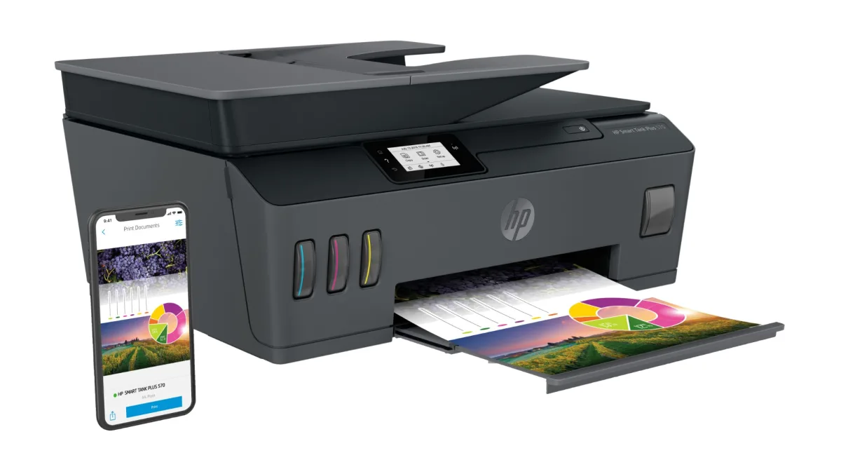 HP Smart Tank Plus 570 Wireless All-in-One - Multifunction printer - colour - ink-jet - refillable - Legal (216 x 356 mm) (original) - A4/Legal (media) - up to 10 ppm (copying) - up to 11 ppm (printing) - 100 sheets - USB 2.0, Wi-Fi(n), Bluetooth