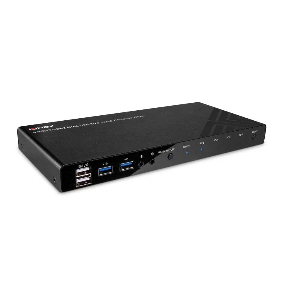 Lindy 39313 KVM Switch HDMI 4K60 USB 3.0 Audio 4 Port