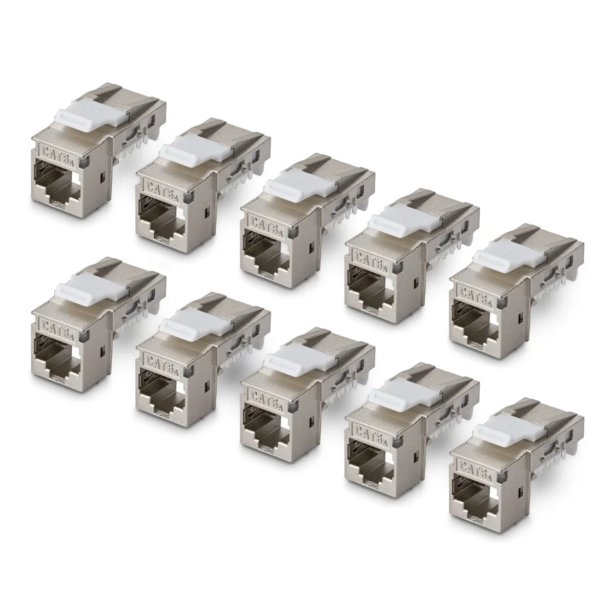 Startech - Keystone jack - shielded, 90°, toolless - CAT 6a - STP - RJ-45 - silver - TAA Compliant (pack of 10)