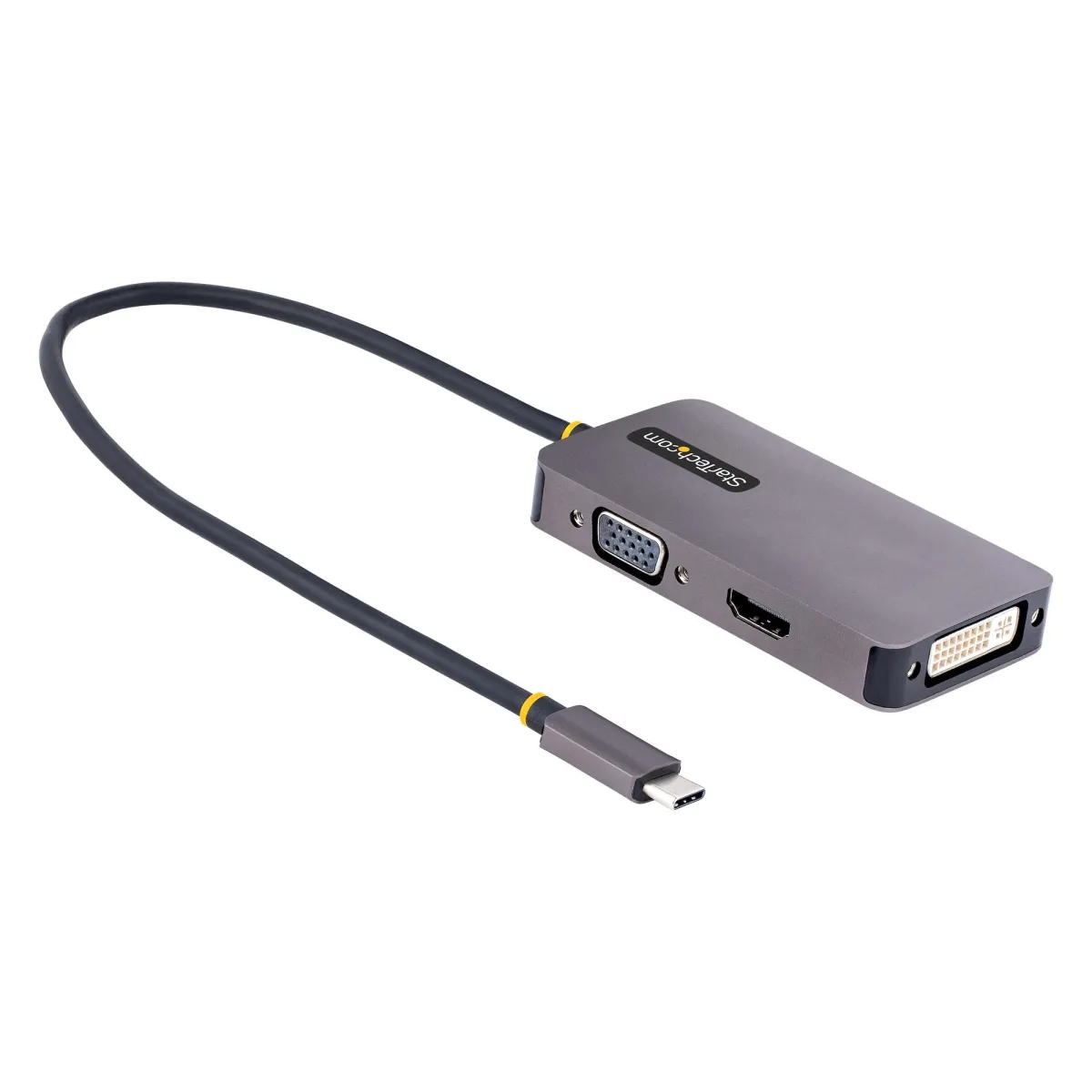 Startech USB C Video Adapter, USB C to HDMI DVI VGA Adapter, Up to 4K 60Hz, Aluminum, Multiport Video Display Adapter for Laptops, Thunderbolt 3/4 Compatible, USB Type C Monitor Adapter - USB C Travel Adapter (118-USBC-HDMI-VGADVI)