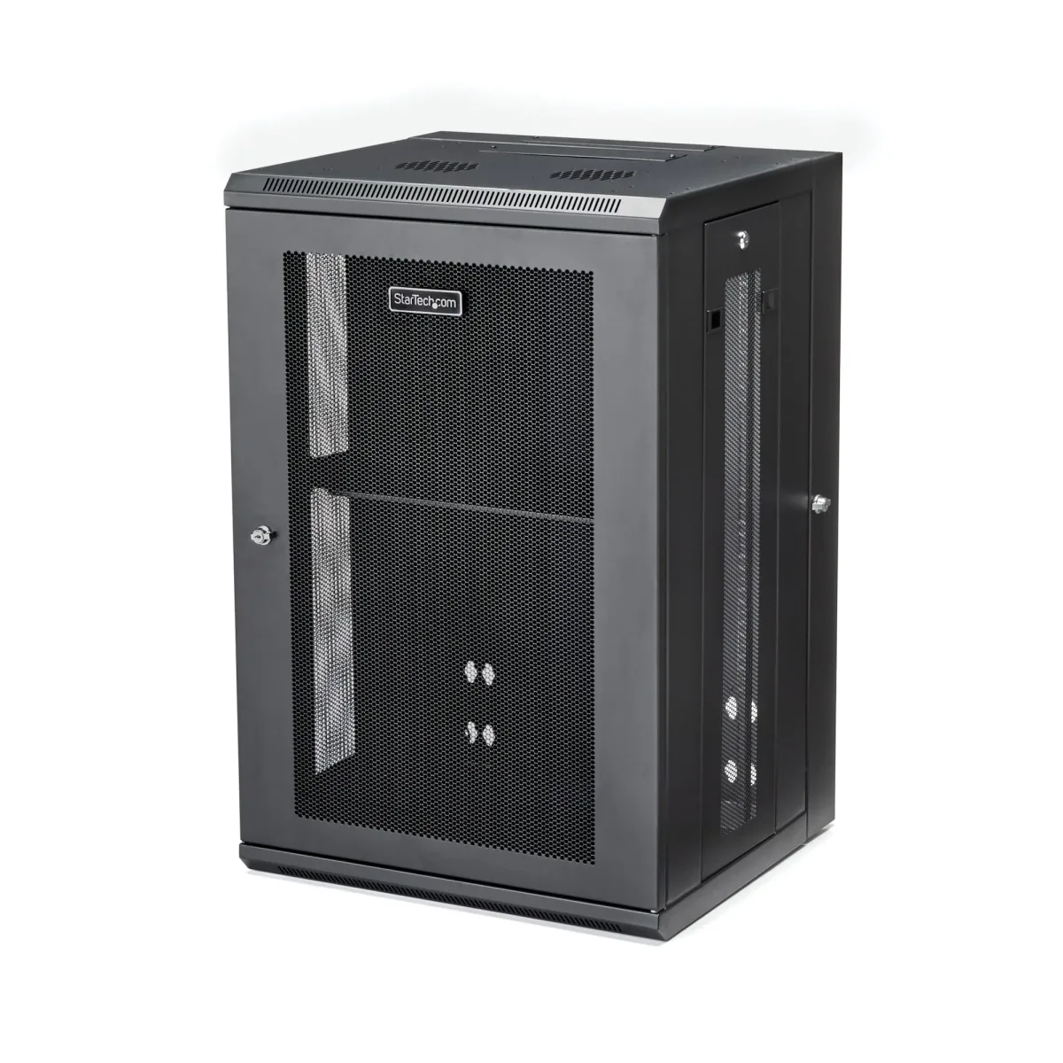 Startech 18U 19" Wall Mount Network Cabinet, 16" Deep Hinged Locking IT Network Switch Depth Enclosure, Assembled Vented Computer Equipment Data Rack with Shelf & Flexible Side Panels - 18U Vented Cabinet (RK1820WALHM)