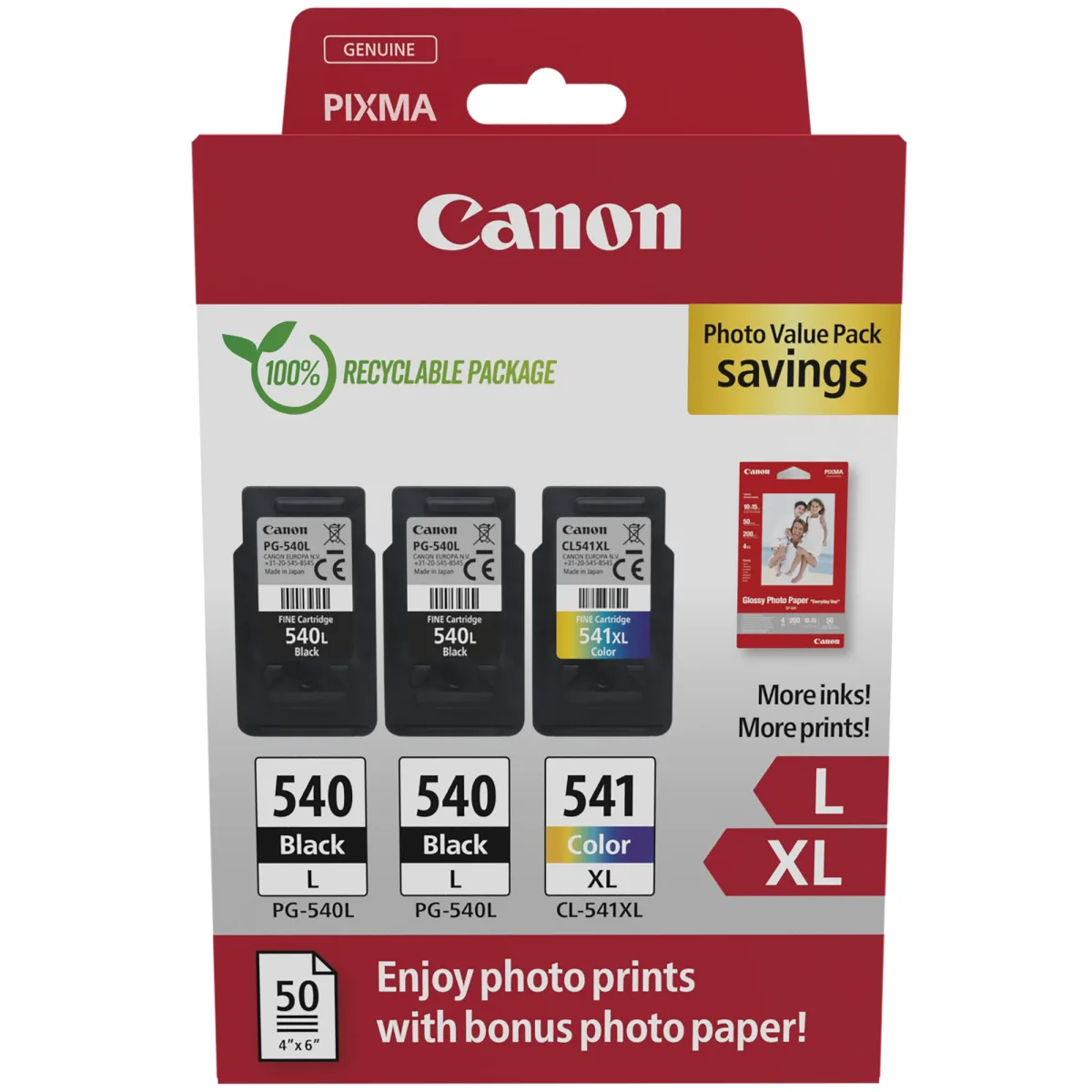 Canon PG-540L x2/CL-541XL Photo Paper Value Pack - 2-pack - black, colour (cyan, magenta, yellow) - original - hanging box - ink cartridge / paper kit
