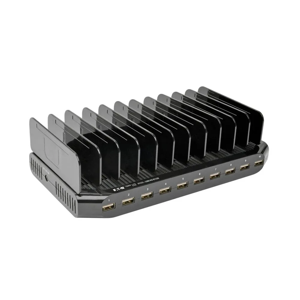 Eaton Tripp Lite Series 10-Port USB Charging Station with Adjustable Storage, 12V 8A (96W) USB Charger Output, Schuko Power Cord - Power adapter - 96 watt - 8 A - 10 output connectors (10 x 4 pin USB Type A) - black