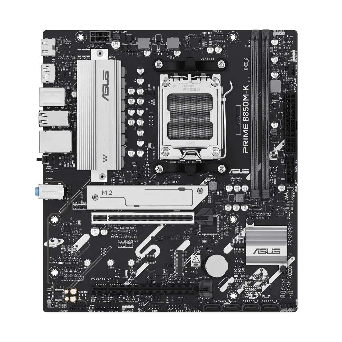 ASUS PRIME B850M-K - Motherboard - micro ATX - Socket AM5 - AMD B850 Chipset - USB-C 3.2 Gen 1, USB 3.2 Gen 2, USB 3.2 Gen 1 - 2.5 Gigabit LAN - onboard graphics (CPU required) - HD Audio (8-channel)