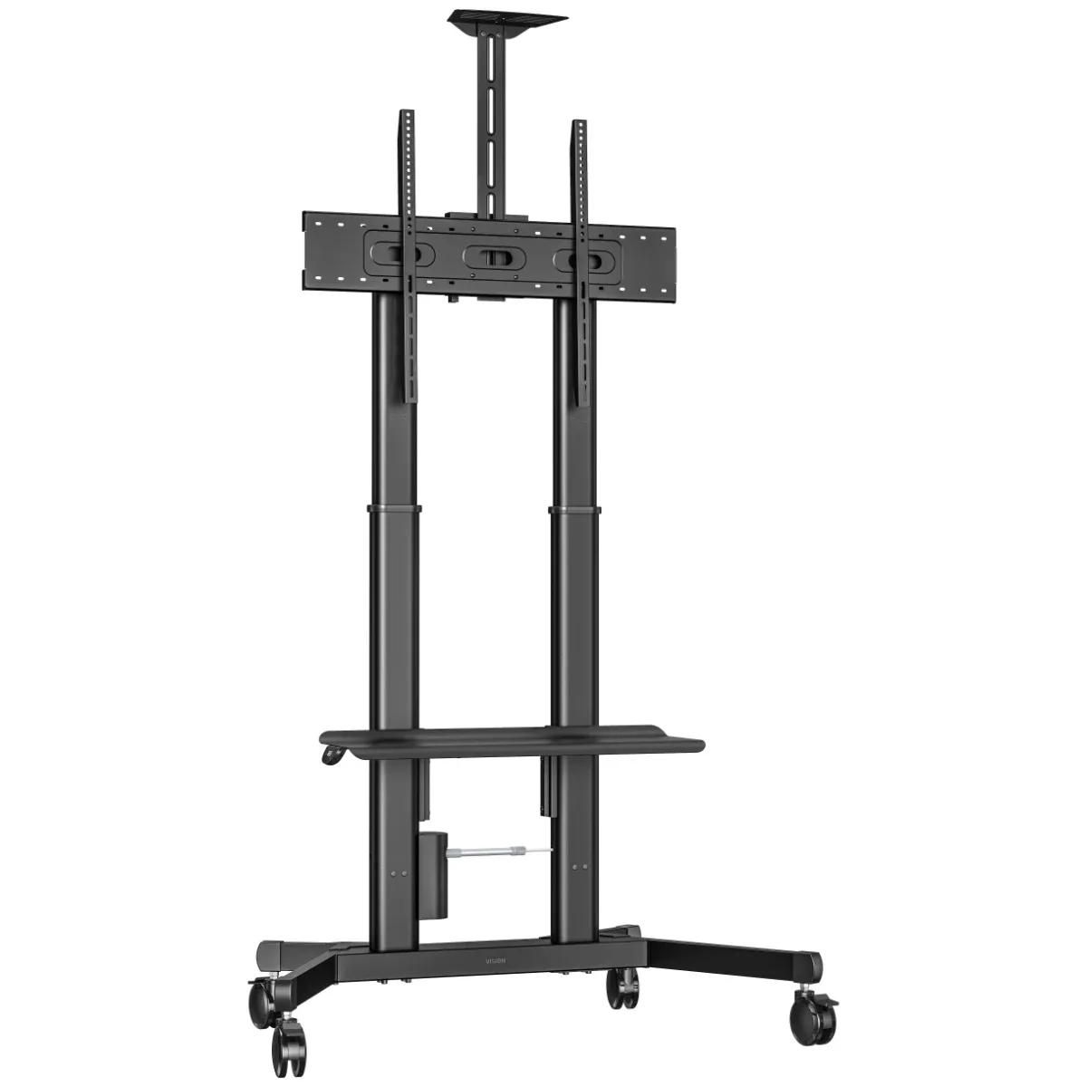 Display floor stand trolley - motorised - steel cart fits display 55 to 100" with VESA sizes up to 800 x 600 - motorised height adjustment 400 mm - tilt adjustment - large shelf for laptop or video bar included - vc shelf included - 100 mm all locking wheels - swl 80 kg - black
