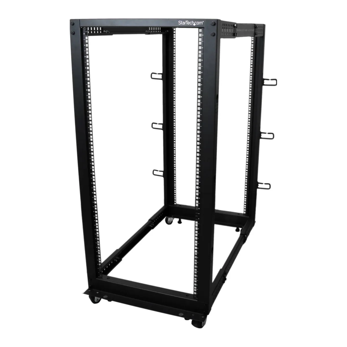 Startech 25U 19" Open Frame Server Rack, 4 Post Adjustable Depth 22-40" Mobile, Free Standing Rolling Network/Computer Equipment Data Rack, Dell PowerEdge, HP ProLiant ThinkServer - Adjustable Server Rack (4POSTRACK25U) - Rack open frame - black - 25U - for P/N: CABSCREWM5B, CABSCREWSM5, CABSCREWSM5B, CABSCREWSM62, CABSCREWSM6B, CABSCRWS1224