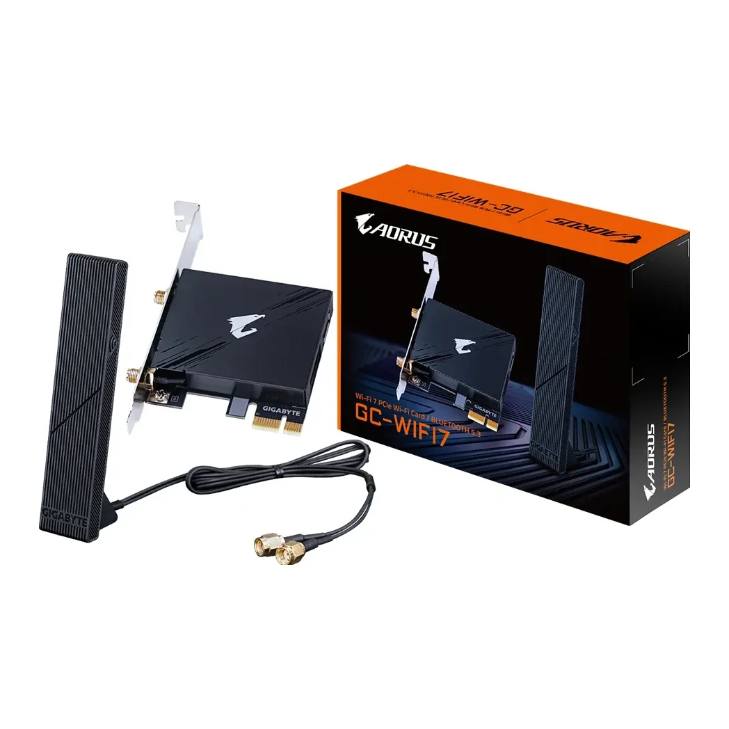 Gigabyte GC-WIFI7 Intel WiFi 7 5800Mbps Tri-Band Wireless PCI-Express and Bluetooth 5.3 Card with Magnetic Ultra High-Gain Antenna