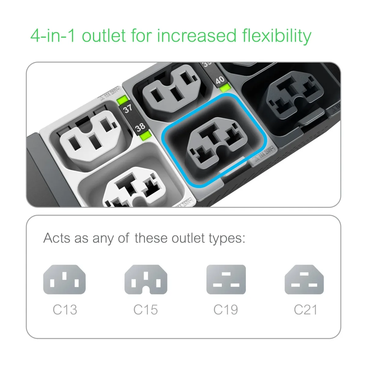 APC NetShelter Rack PDU Advanced - Power distribution unit (rack-mountable) - switched metered outlet - AC 415 V - 34.6 kW - 34600 VA - 3-phase - Ethernet 10/100/1000 - input: IEC 60309 560P6 - output connectors: 42 (21 x IEC 60320 C13/C15, 21 x IEC 60320 C13/C15/C19/C21) - 0U - 1.8 m cord - black