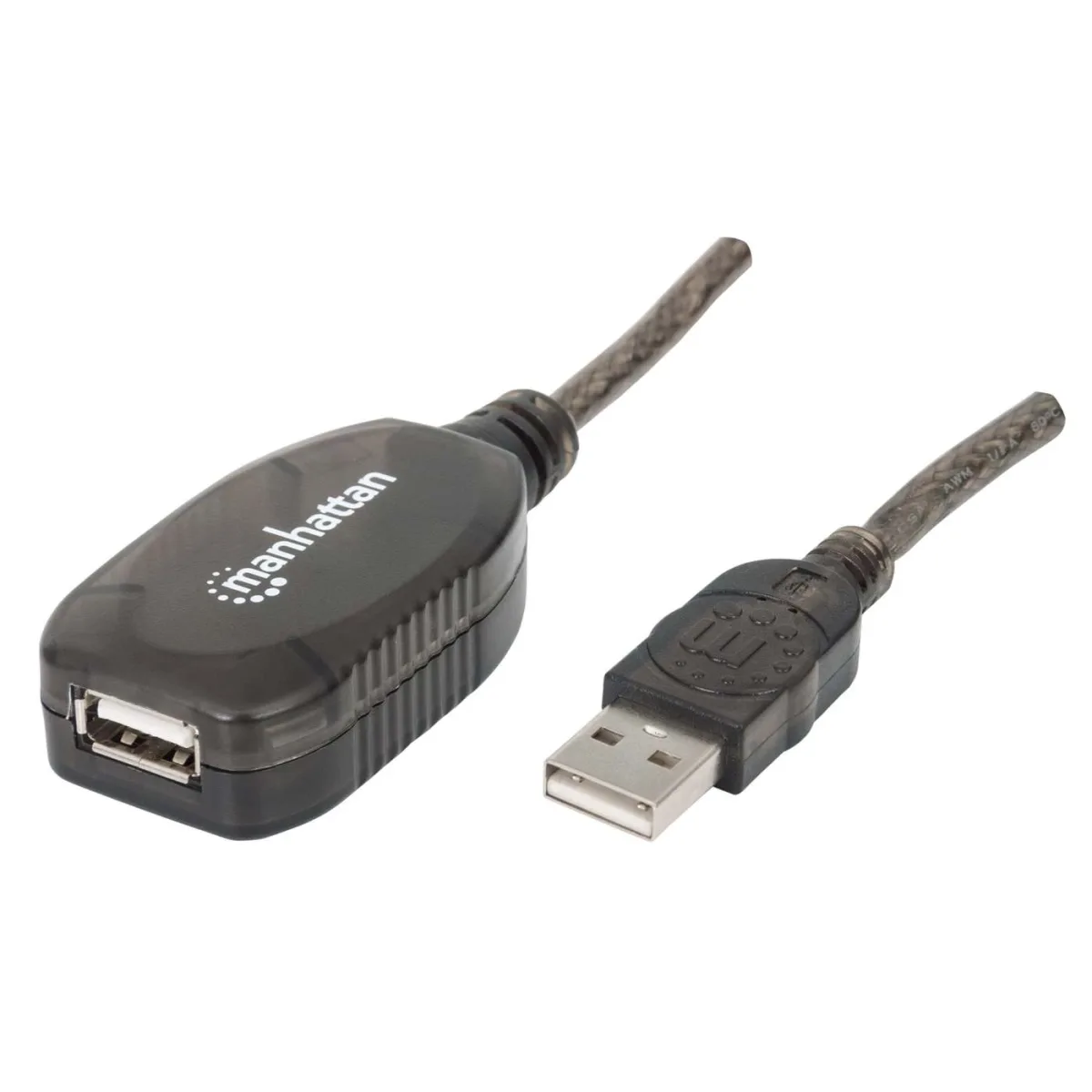 Manhattan 150958 USB-A Cable 20M Male/Female- 480MBPS (USB 2.0) Extension Blck