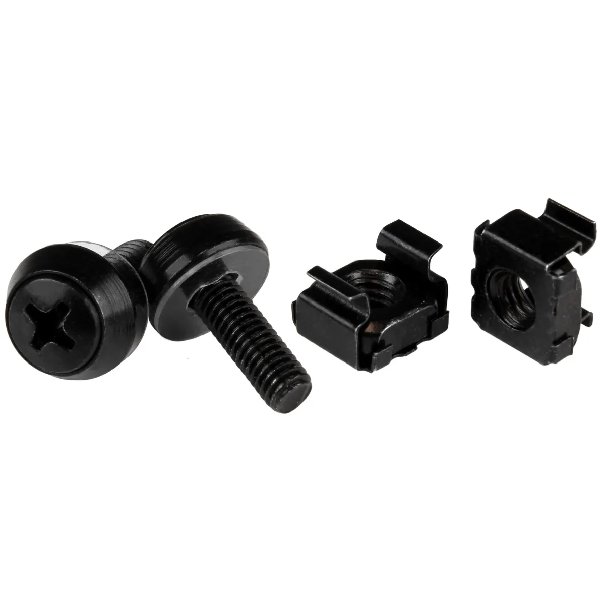 Startech 50 Pack 10-32 Server Rack Cage Nuts and Screws with Washers, Rack Mount Hardware Kit, Network/IT Equipment Cabinet Clip/Captive Nuts & Bolts for Square Rack Holes, Black, TAA - 50-Pk 10-32 Cage Nuts (CABSCREW1032) - Rack screws and nuts - black - government GSA, federal government - TAA Compliant (pack of 50) - for P/N: RK1219WALHM, RK1219WALHMR, RK1219WALHR, RK1219WALLMR, RK1219WALLR, RK2236BKFR