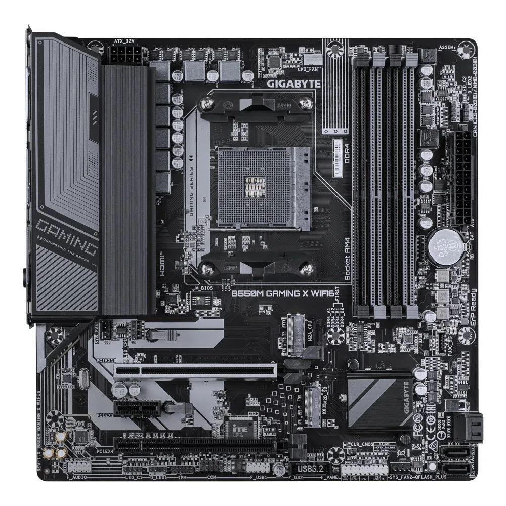 Gigabyte B550M GAMING X WIFI6 AMD AM4 Socket Motherboard, Micro-ATX, 4x DDR4 Slots, 2x M.2 Sockets, Fitted I/O Shield, GbE LAN, Wi-Fi 6, 1x DisplayPort / 1x HDMI Port