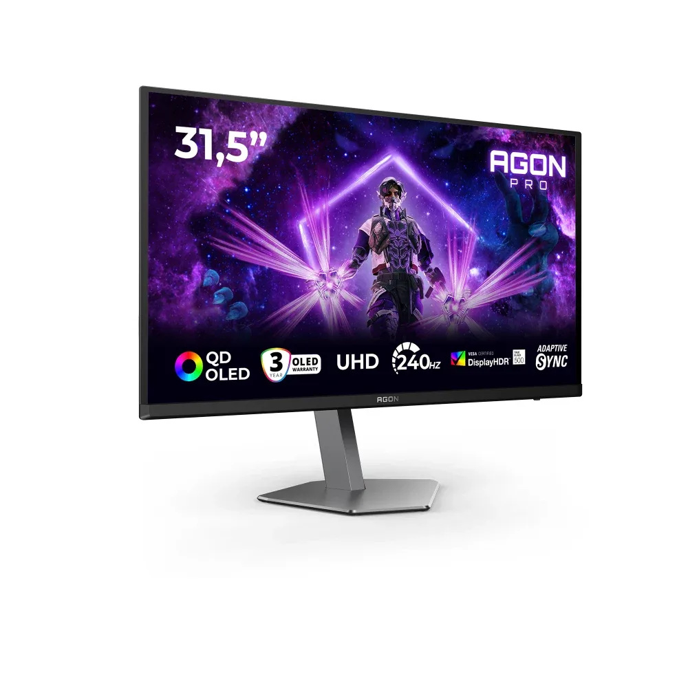 AOC AGON PRO AG326UZD2 - AG6 Series - OLED monitor - gaming - 32" (31.5" viewable) - 3840 x 2160 4K UHD (2160p) @ 240 Hz - 1000 cd/m² - 15000000:1 - DisplayHDR 500 True Black - 0.03 ms - 2xHDMI, DisplayPort, USB-C - speakers - black