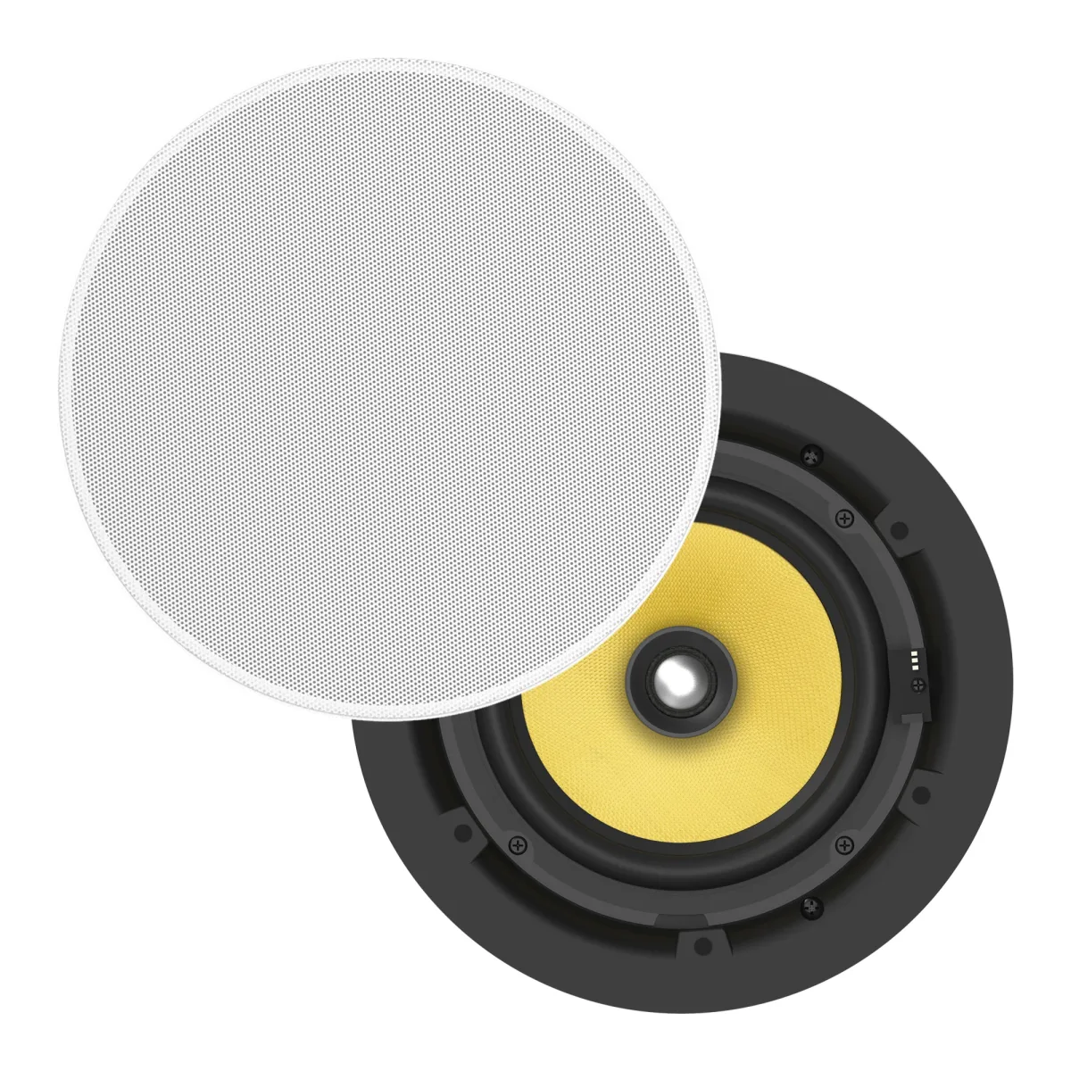 Pair ceiling speakers - integrated amplifier - 2 x 35w (RMS) - switch between modes: standalone pair, or multi-pair system - RS232 - bluetooth (renameable, set pin), minijack input - daisy-chain in/out - remote control - tone control - kevlar cone - cutou