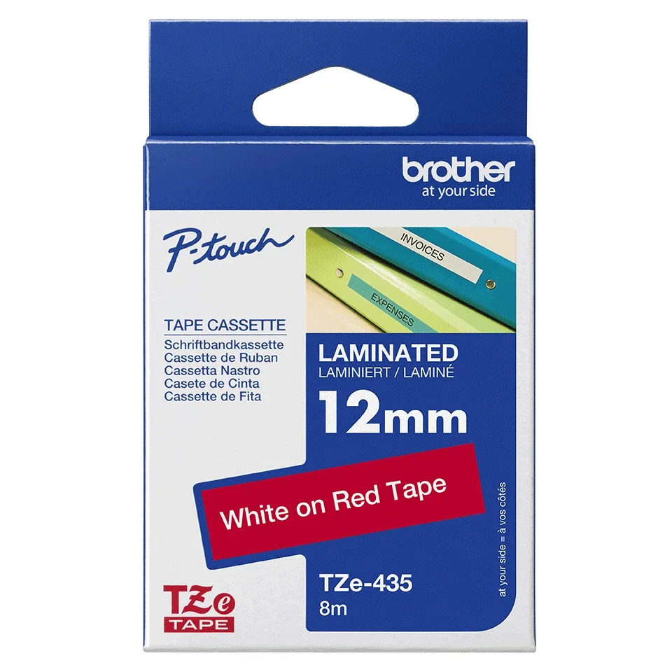 Brother TZe-435 - White on red - Roll (1.2 cm x 8 m) 1 cassette(s) laminated tape - for Brother PT-D210, D600, E115, H110, H200, P-Touch PT-1005, H107, P-Touch Cube Plus PT-P710