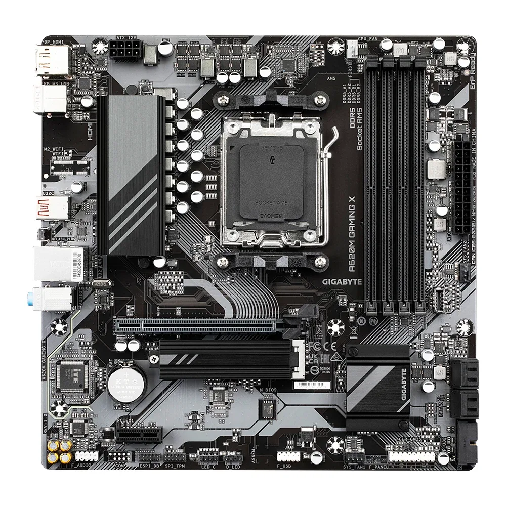 Gigabyte A620M GAMING X AMD AM5 Socket Motherboard, Micro-ATX, 4x DDR5 Slots, 1x M.2 Socket, GbE LAN, 1x DisplayPort / 1x HDMI Port