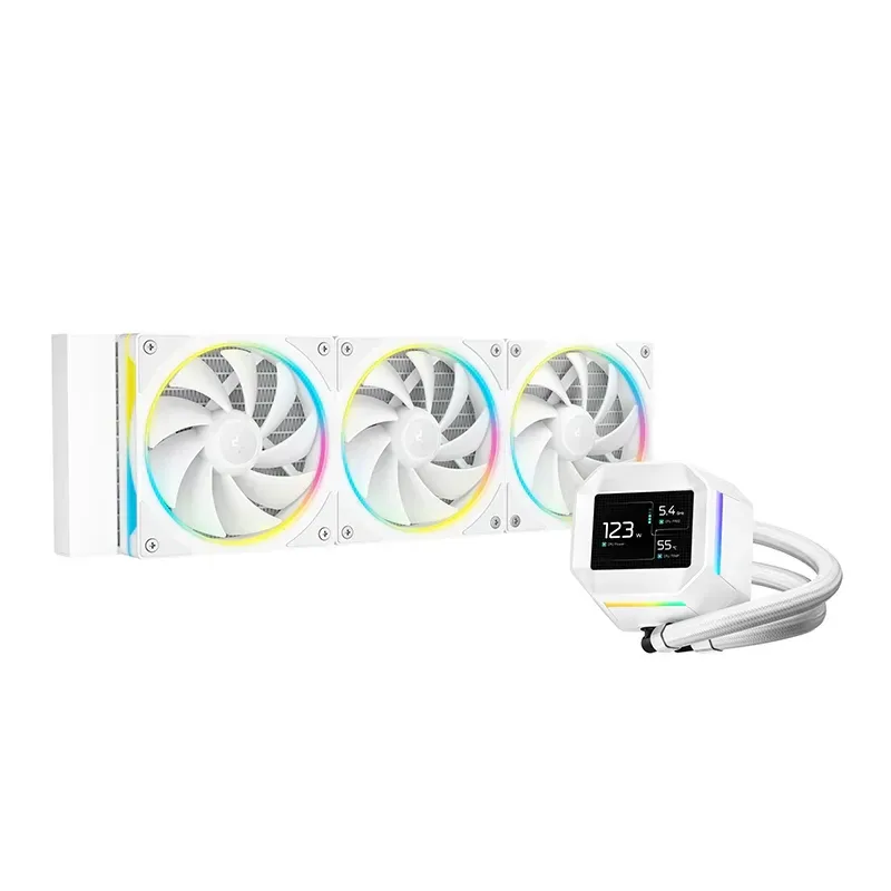 DeepCool LM360 Liquid CPU Cooler with 2.4" IPS Display, 360mm AIO, Triple 120mm ARGB Fans, Anti-Leak Technology, PWM Pump, Intel LGA 1851/1700 & AMD AM5 Compatible, White