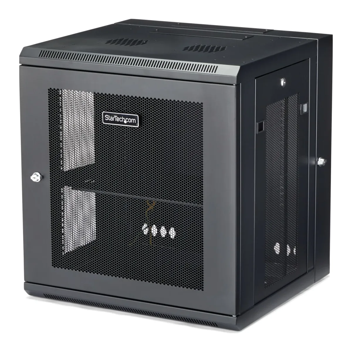 Startech 12U 19" Wall Mount Network Cabinet, 16" Deep Hinged Locking IT Network Switch Depth Enclosure, Vented Computer Equipment Data Rack with Shelf & Flexible Side Panels, Assembled - 12U Vented Cabinet (RK12WALHM) - Rack enclosure cabinet - wall mountable - black - 12U