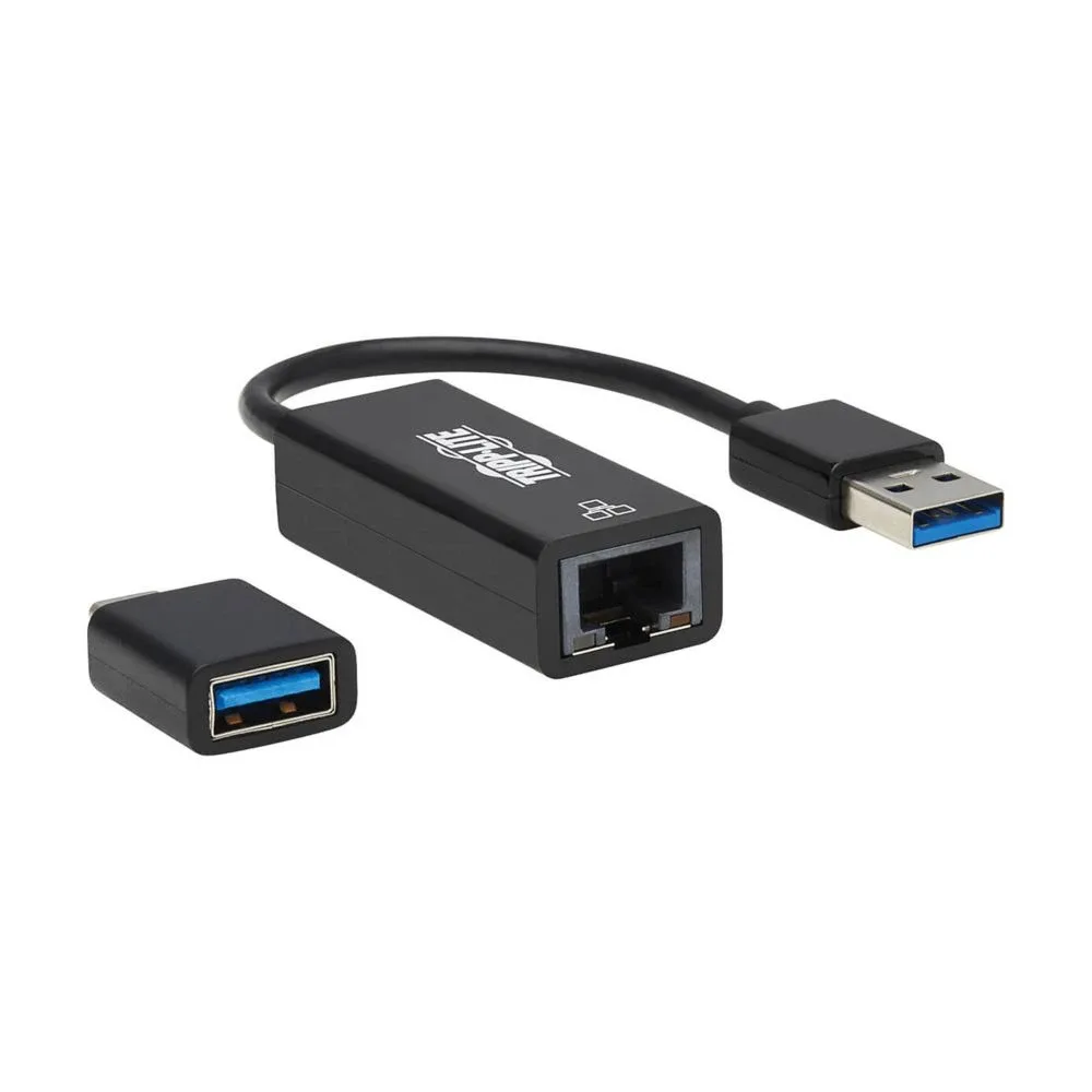 Eaton Tripp Lite Series USB-C, USB-A to RJ45 Gigabit Ethernet Network Adapter (2xM/F), USB 3.2 Gen 1, Black - Network adapter - USB-C 3.2 Gen 1 / Thunderbolt 3 - Gigabit Ethernet x 1 - black