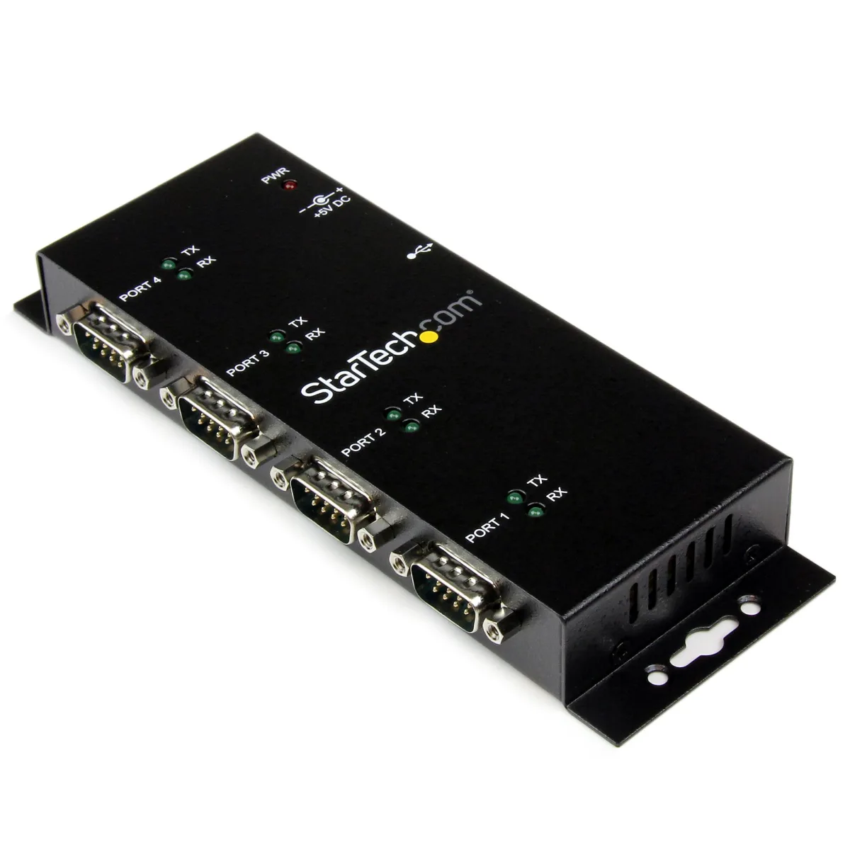 Startech 4 Port USB to Serial RS232 Adapter - Wall Mount - Din Rail - COM Port Retention - FTDI USB to DB9 RS232 Hub (ICUSB2324I) - Serial adapter - USB 2.0 - RS-232 x 4 - black