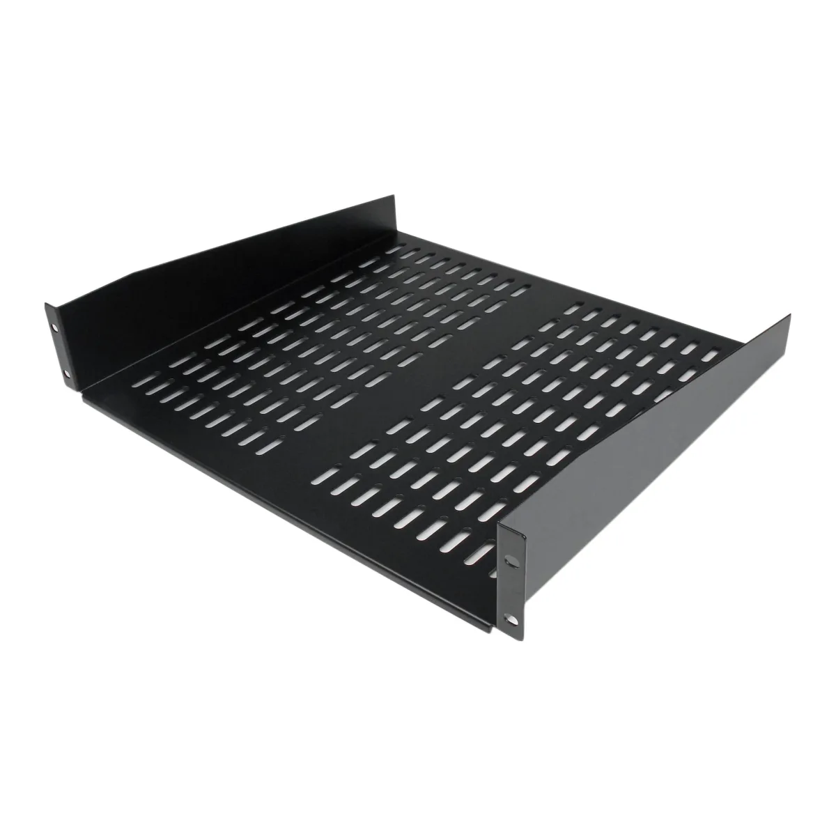 Startech 1U Server Rack Shelf, 2U 16in Universal Fixed Vented Network Rack Shelf/Cantilever Tray for 19" AV/Data/Network Equipment Enclosure w/Cage Nuts & Screws, 50lbs Weight Cap. - 2U Network Rack Shelf (CABSHELFV) - Rack shelf - black - 2U - 19" - for P/N: RK12OD2, RK2537BKM, RK3236BKF, RK4236BKB, RK4242BK24, RK4242BK30, RKQMCAB12V2
