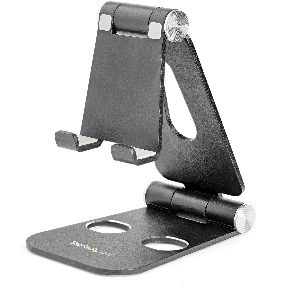 Startech Phone and Tablet Stand, Foldable Universal Mobile Device Holder for Smartphones & Tablets Adjustable Multi-Angle Ergonomic Cell Phone Stand for Desk Portable, 4in to 13in - Foldable Phone Holder (USPTLSTND)