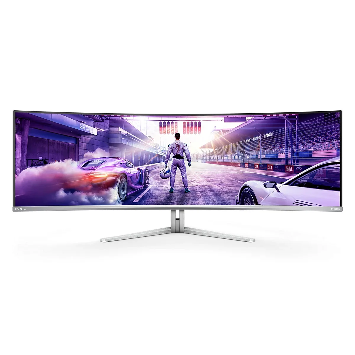 Philips Evnia 8000 49M2C8900 - OLED monitor - gaming - curved - 49" (48.9" viewable) - 5120 x 1440 Dual Quad HD @ 240 Hz - 1000 cd/m² - 15000000:1 - DisplayHDR 400 True Black - 0.03 ms - 2xHDMI, DisplayPort, USB-C - speakers - textured white