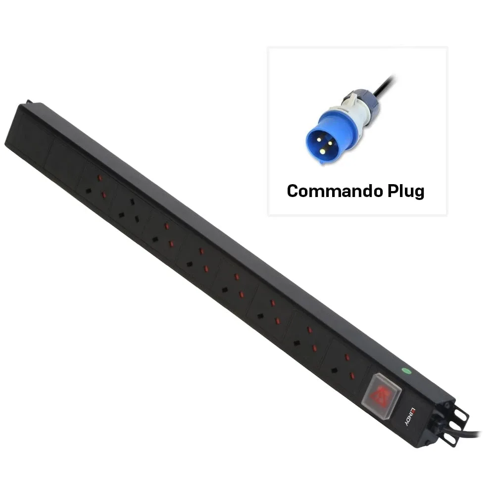 Lindy 29997 Vertical 8 Way PDU 8X UK UK Sockets to 16A Commando Plug