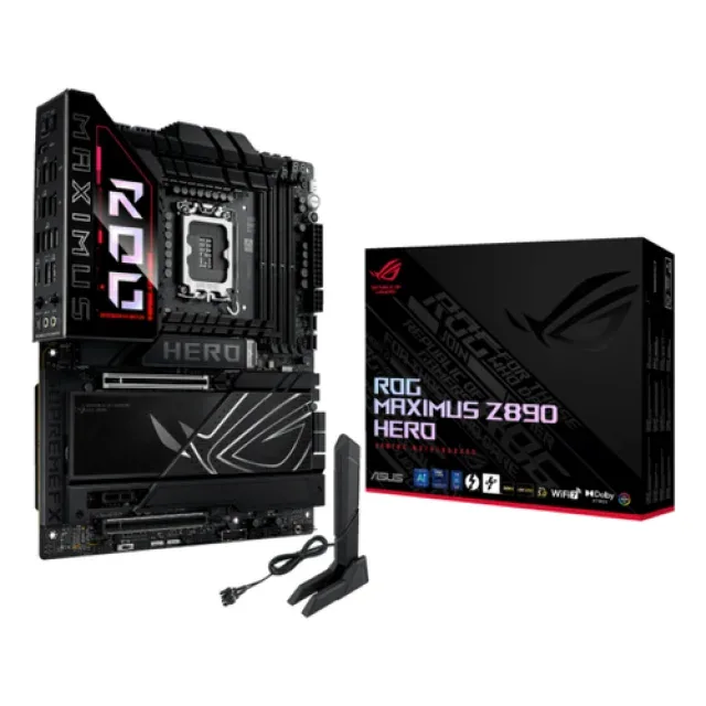 ASUS ROG MAXIMUS Z890 HERO - Motherboard - ATX - LGA1851 Socket - Z890 Chipset - USB4, USB 3.2 Gen 1, USB-C 3.2 Gen2, USB 3.2 Gen 2 - Wi-Fi 7, Bluetooth, 5 Gigabit Ethernet - onboard graphics (CPU required) - HD Audio (8-channel)