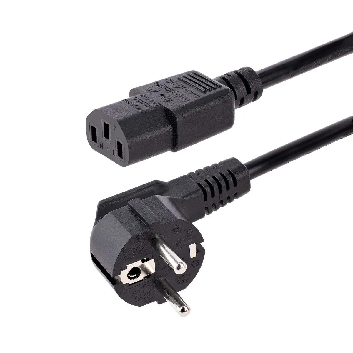 StarTech 1m (3ft) Computer Power Cord, 18AWG, EU Schuko to C13 Power Cord, 10A 250V, Black Replacement AC Cord, TV/Monitor Power Cable, Schuko CEE 7/7 to IEC 60320 C13 Power Cord - PC Power Supply Cable (713E-1M-POWER-CORD) - Power cable - power CEE 7/7 (P) angled to power IEC 60320 C13 - AC 250 V - 10 A - 1 m - molded - black - Europe