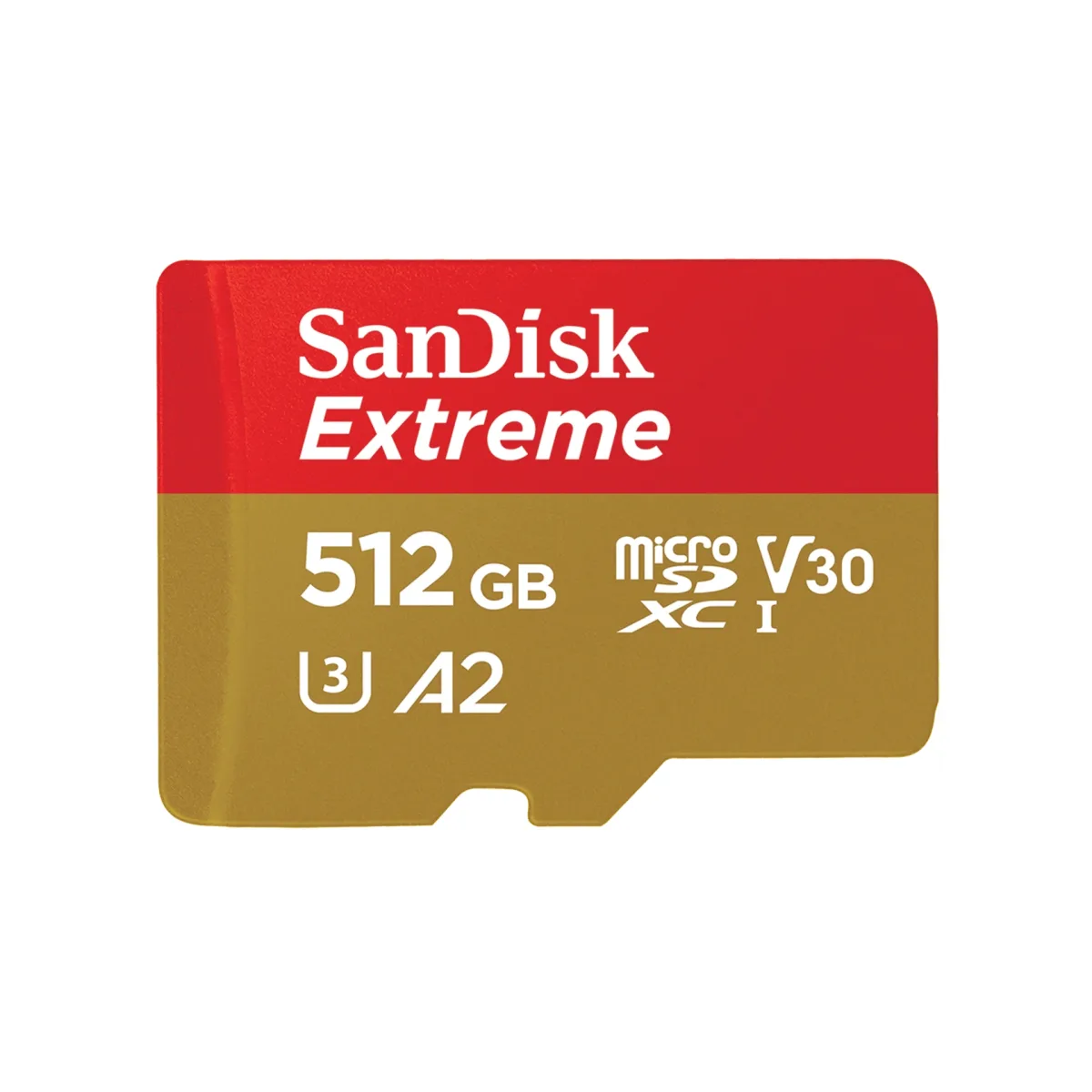 SanDisk Extreme - Flash memory card (microSDXC to SD adapter included) - 512 GB - A2 / Video Class V30 / UHS-I U3 / Class10 - microSDXC UHS-I